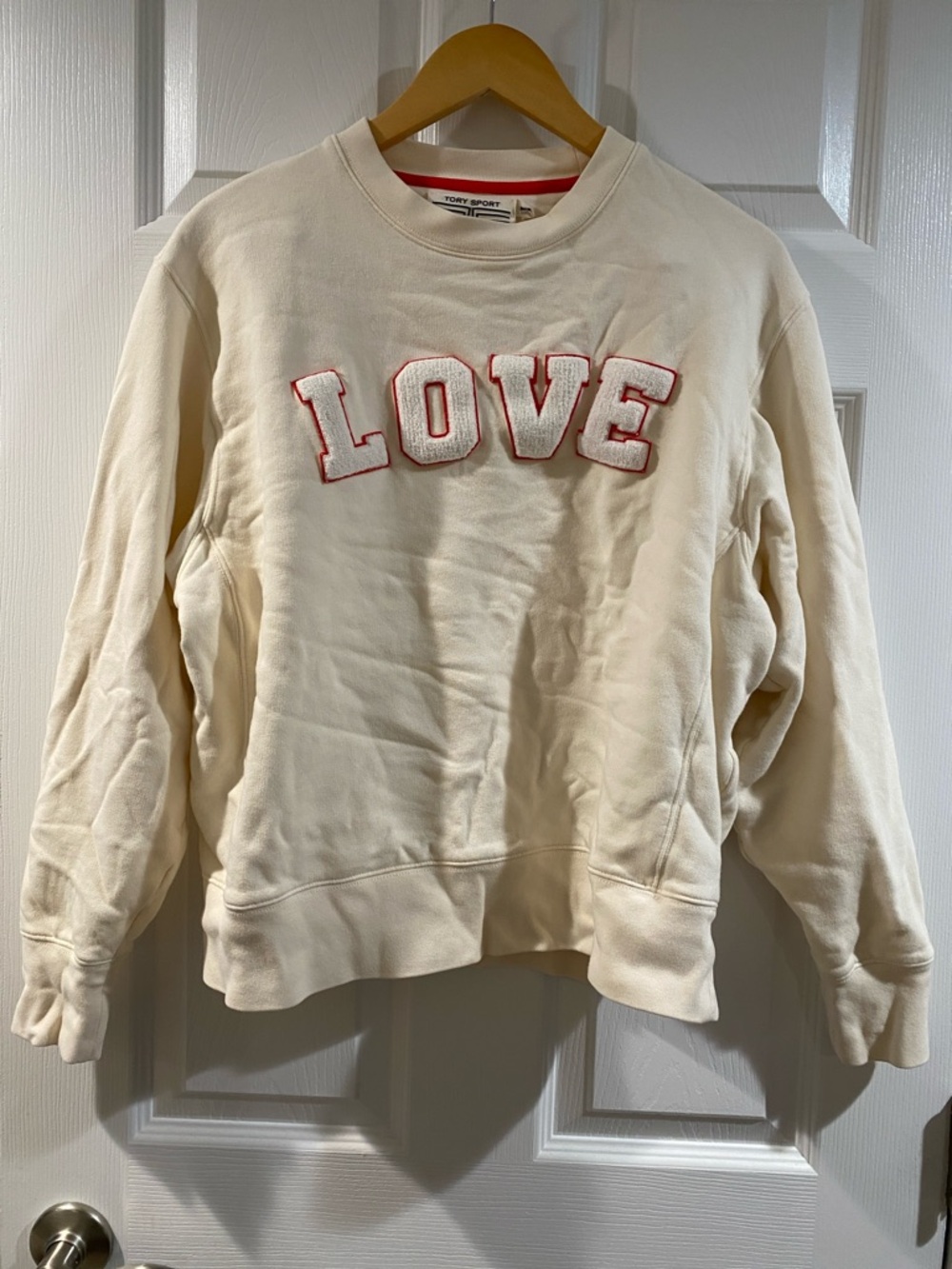 Tory Sport LOVE Cream Sweatshirt with Red Trim - Size Medium